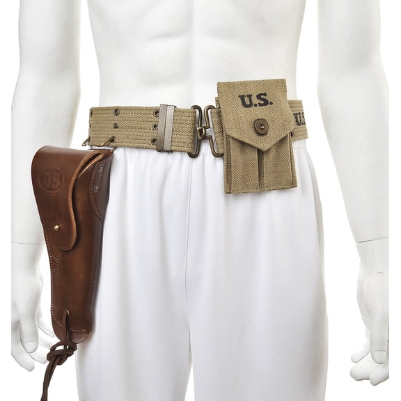 U.S. 45 Model 1916 Premium Leather Holster Marked JT&L? 1942, Khaki 1936 Pistol Belt & Khaki .45 Canvas Magazine Pouch