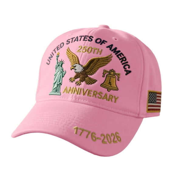 U.S.A. 250th Anniversary Commemorative Hat, Embroidered Adjustable 250 Anniversary USA Hat, Patriotic Bald Eagle Baseball Cap (1pcs, Pink)