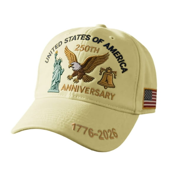 U.S.A. 250th Anniversary Commemorative Hat, Embroidered Adjustable 250 Anniversary USA Hat, Patriotic Bald Eagle Baseball Cap (4pcs, Beige)