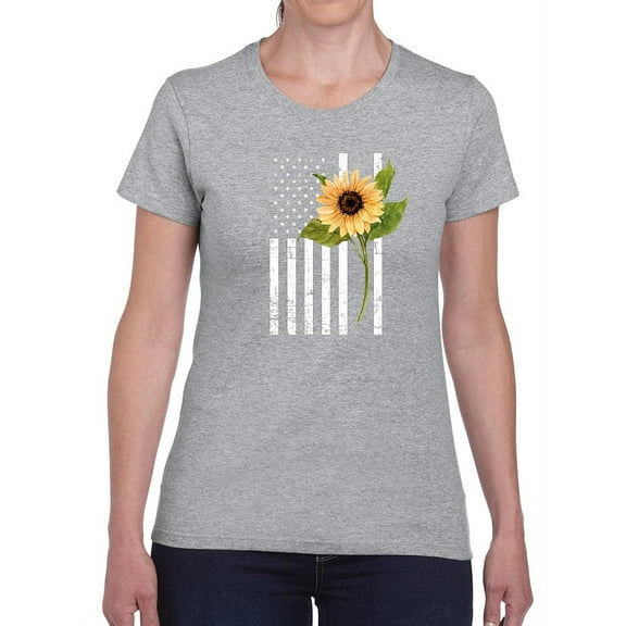 U. S. A. Flag With A Flower Women T-Shirt, Female Medium