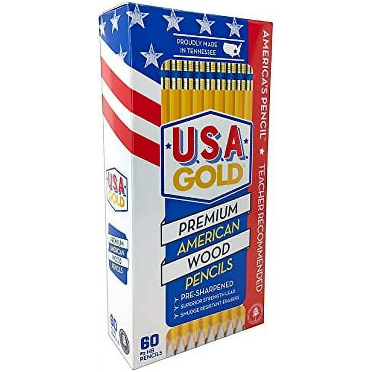 U.S.A. Gold Pre-Sharpened American Wood Cased #2 HB Yellow Pencils, 60 Pack