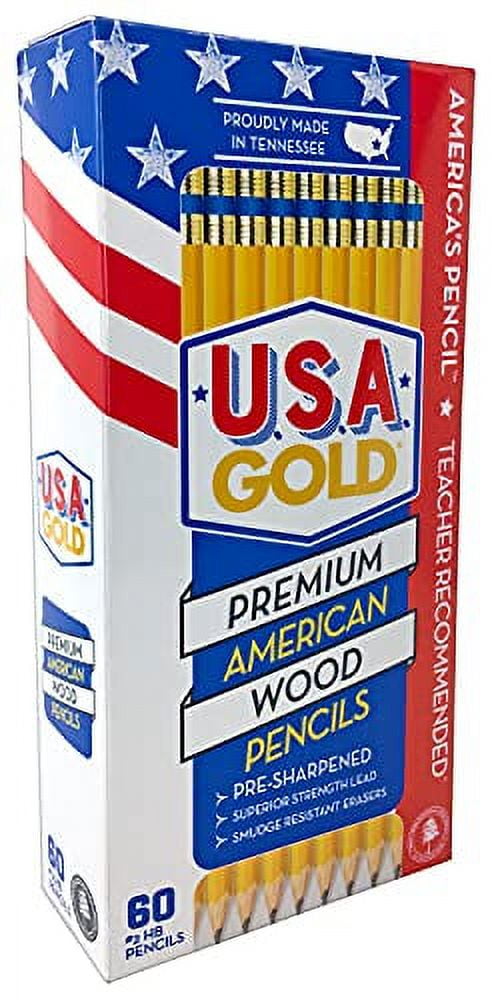 U.S.A. Gold Pre-sharpened American Wood Cased #2 HB Yellow Pencils, 60 Pack