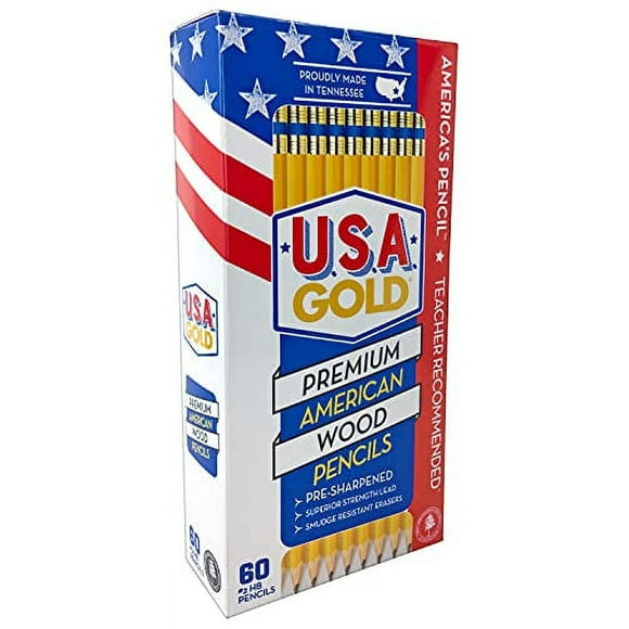 U.S.A. Gold Pre-sharpened American Wood Cased #2 HB Yellow Pencils, 60 Pack