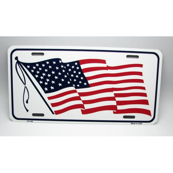 U.S. AMERICAN FLAG METAL CAR NOVELTY LICENSE PLATE AUTO TAG - Aluminum ( 12 inch x 6 inch )