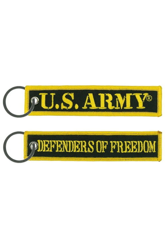 U.S. ARMY DEFENDERS OF FREEDOM FOB KEY CHAIN - USA American Patriotic Double Sided Full Thread Embroidered Rayon Keychain - 1" x 5"