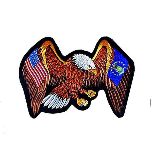 U.S. Air Force And USA Flags On Eagles Wings Large Embroidered Back Patch 13" X 10"
