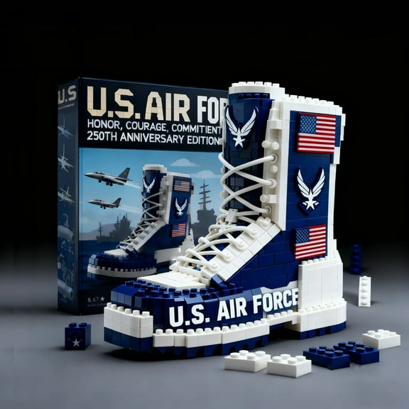 U.S. Air Force Boot Building Blocks,250th Anniversary Edition Construction Toy,Patriotic Design with Air Force Emblem and American Flag,Collectible Military Brick Set