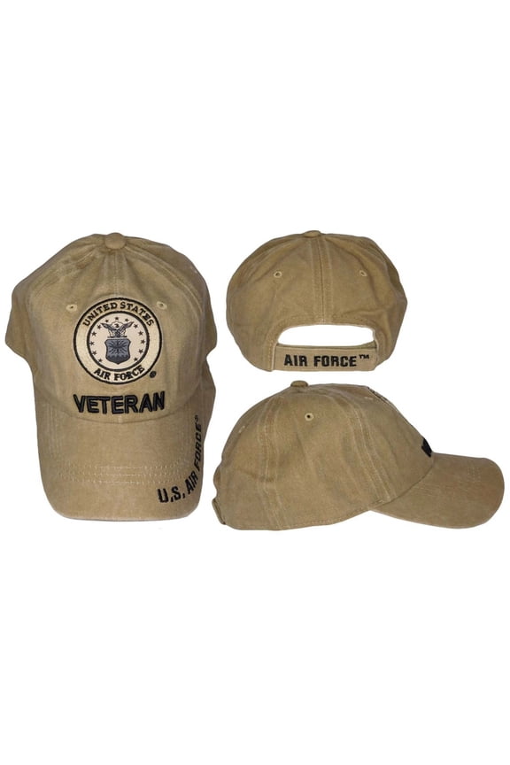 U.S. Air Force Emblem Veteran Khaki Adjustable Embroidered Cap Hat - Licensed