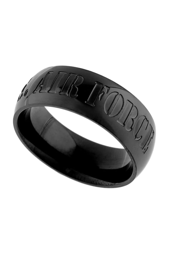 U.S. Air Force Engraved Gunmetal Ion Plated Ring - Military Gift Jewelry size 6