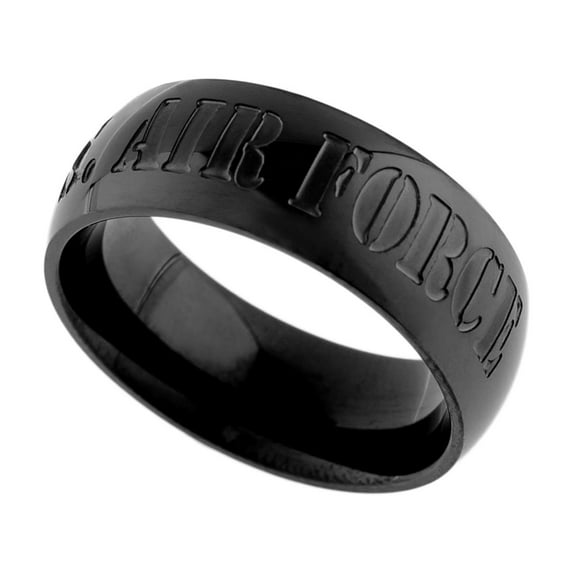 U.S. Air Force Engraved Gunmetal Ion Plated Ring - Military Gift Jewelry size 8