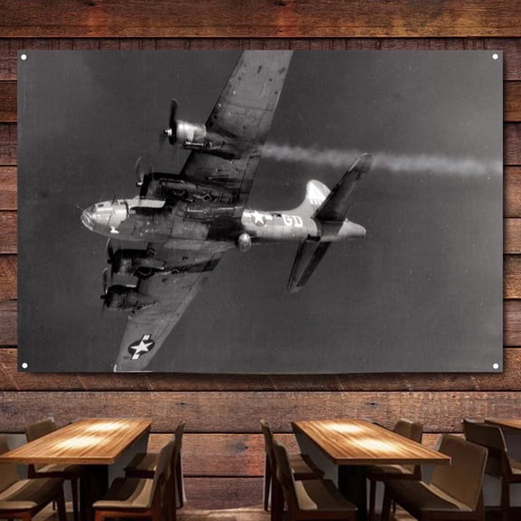 U.S. Air Force Liberator B-17 Bomber in WW II Flag Banner Wall Chart Canvas Painting Aviation Military Art Posters & Prints Wall Art Decor Tapestry For Room, Classroom, Home, Bedroom,,38X57 inches