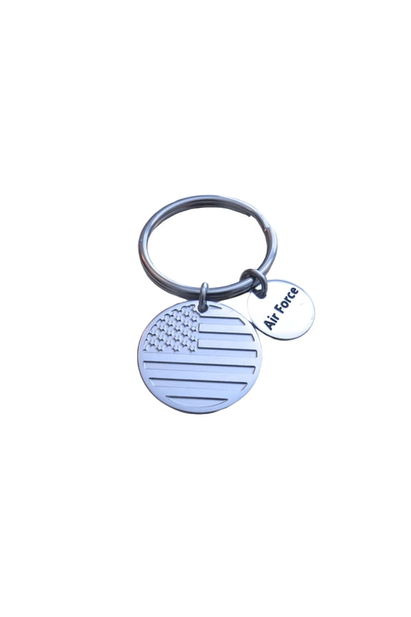 U.S. Air Force Military Veteran's 25mm Engraved Stainless Steel American Flag Charm Keychain
