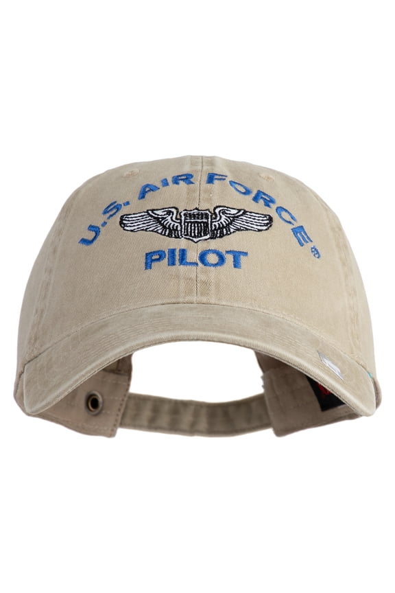 U.S. Air Force Pilot Embroidered Washed Solid Pigment Dyed Cotton Twill Brass Buckle Cap - Khaki OSFM