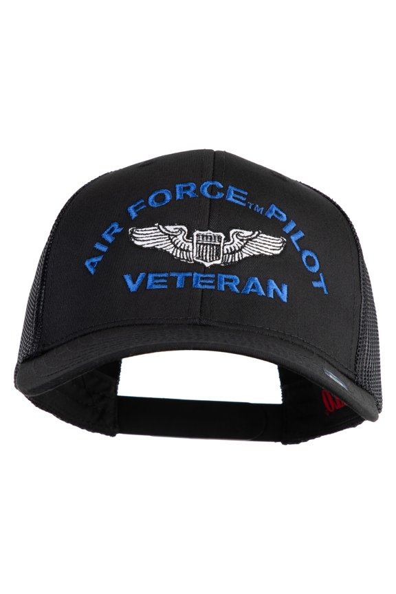 U.S. Air Force Pilot Veteran Embroidered Cotton Mesh Cap - Black OSFM