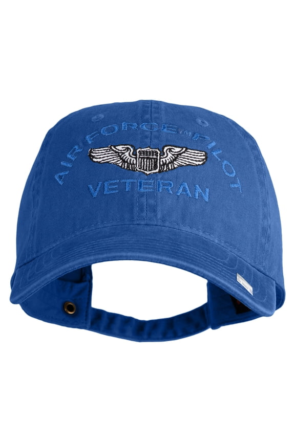 U.S. Air Force Pilot Veteran Embroidered Washed Solid Pigment Dyed Cotton Twill Brass Buckle Cap - Royal OSFM