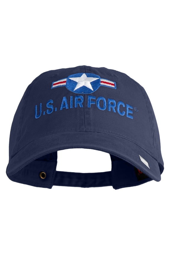 U.S. Air Force Roundel Embroidered Washed Solid Pigment Dyed Cotton Twill Brass Buckle Cap - Navy OSFM