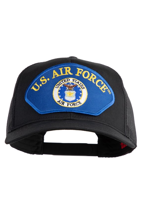 U.S. Air Force Seal Logo Blue Patched Solid Cotton Twill Mesh Prostyle Cap - Black OSFM