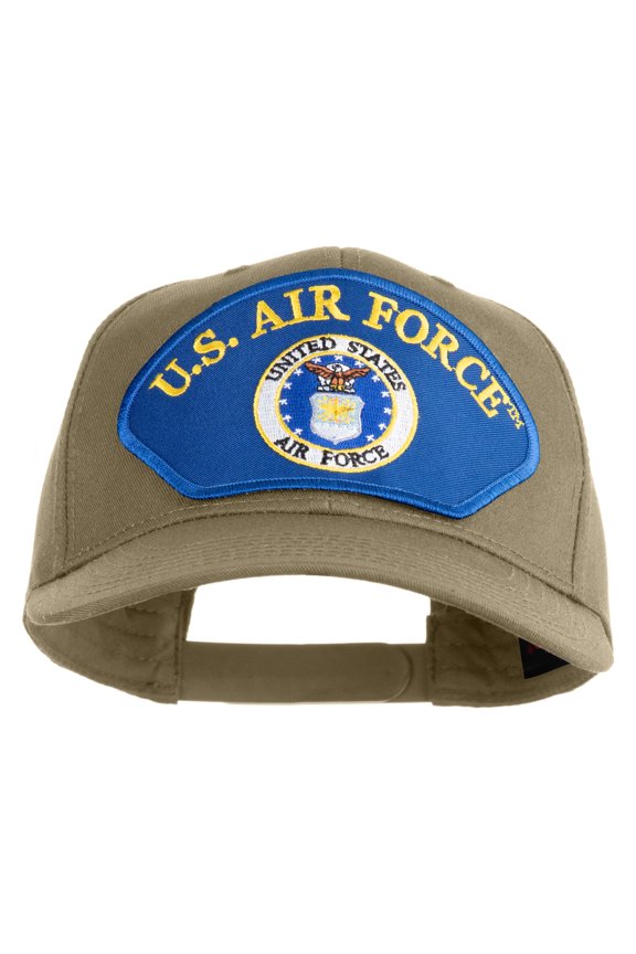 U.S. Air Force Seal Logo Blue Patched Solid Cotton Twill Pro Style Cap - Khaki OSFM