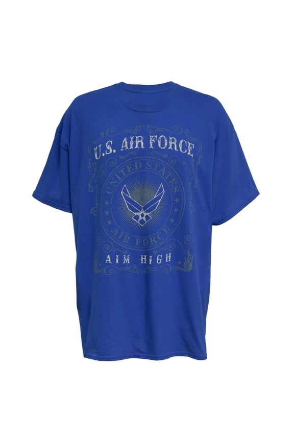U.S. Air Force Symbol "Aim High" Men's Graphic Print T-Shirt in Blue, Large
