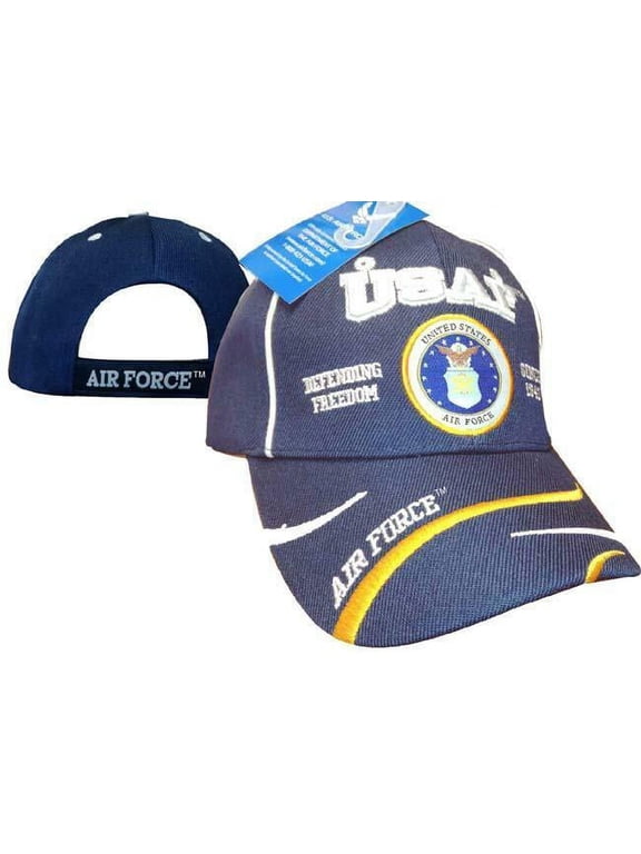 U.S. Air Force USAF Emblem Defending Freedom Swirl Embroidered Cap Hat Dark Blue