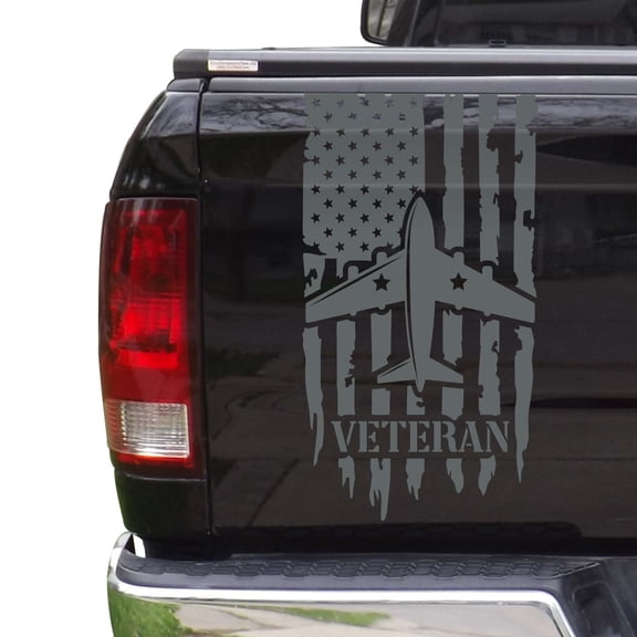 U.S. Air Force USAF Retired Veteran Distressed American USA US Flag Truck Tailgate Vinyl Decal Compatible with most Pickup Trucks Military Sticker US Army (11" x 20", Gray)