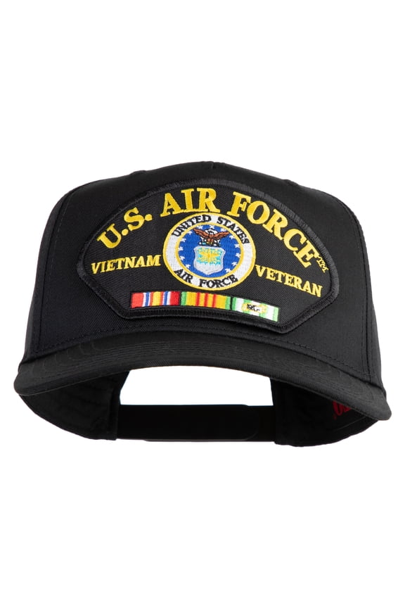 U.S. Air Force Vietnam Veteran Patched Solid Cotton Twill 5 Panel Prostyle Snap Cap - Black OSFM