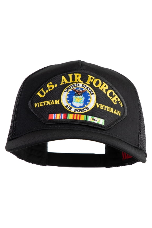 U.S. Air Force Vietnam Veteran Patched Solid Cotton Twill 5 panel Mesh Back Cap - Black OSFM