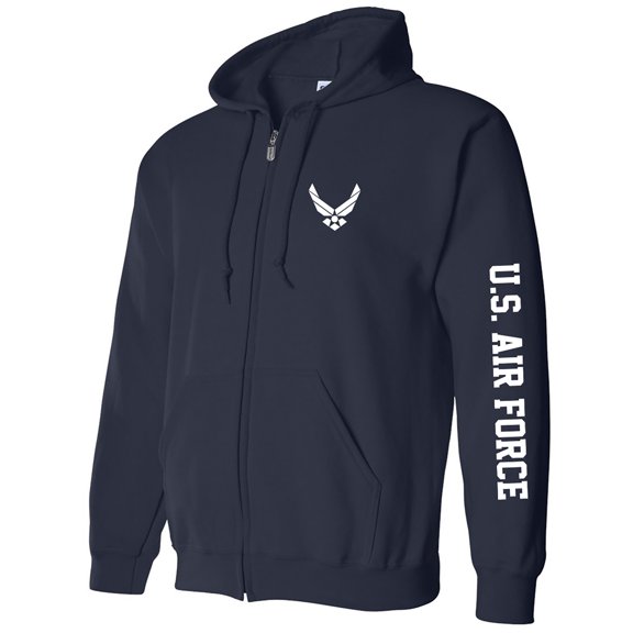 U.S. Air Force White Sleeve Print Full-Zip Hooded Sweatshirt