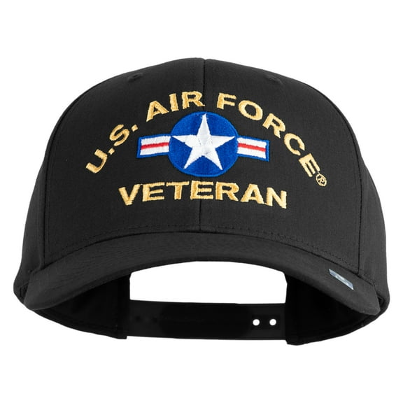 U.S. Airforce Veteran with Roundel Embroidered Retro Cotton Blend Snapback Cap - Black OSFM