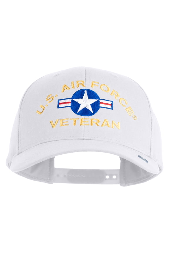 U.S. Airforce Veteran with Roundel Embroidered Retro Cotton Blend Snapback Cap - White OSFM