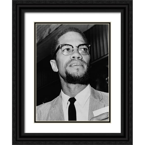 U.S. Archives 12x14 Black Ornate Wood Framed with Double Matting Museum Art Print Titled - Malcolm X at Queens Court