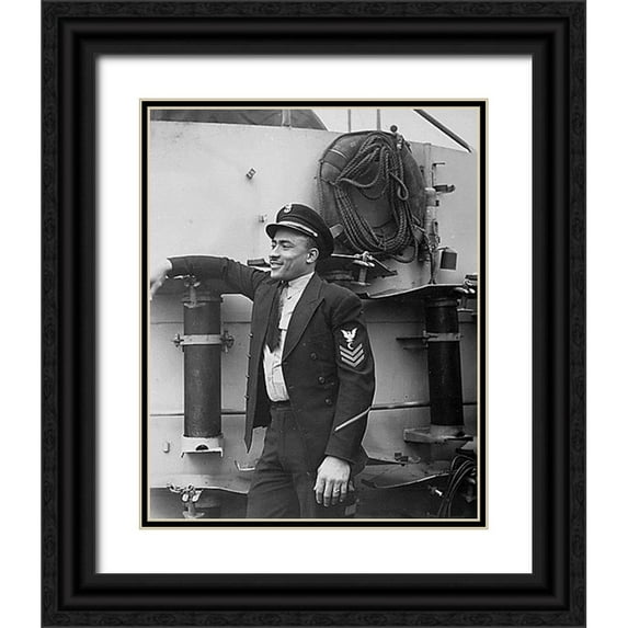 U.S. Archives 12x14 Black Ornate Wood Framed with Double Matting Museum Art Print Titled - WWII His crew sank a German submarine. U.S.S. Otter