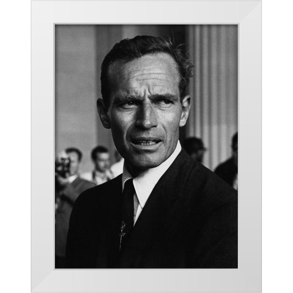 U.S. Archives 12x14 White Modern Wood Framed Museum Art Print Titled - Actor Charlton Heston at the Civil Rights March in Washington-D.C 1963