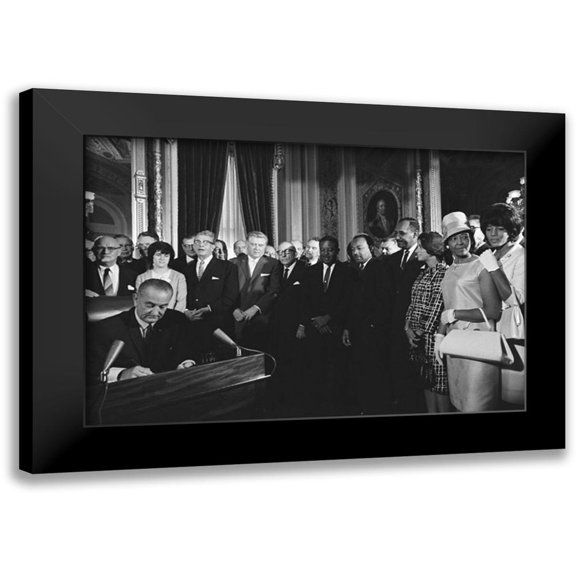 U.S. Archives 14x11 Black Modern Framed Museum Art Print Titled - President Lyndon Johnson Signs the Voting Rights Act 1965