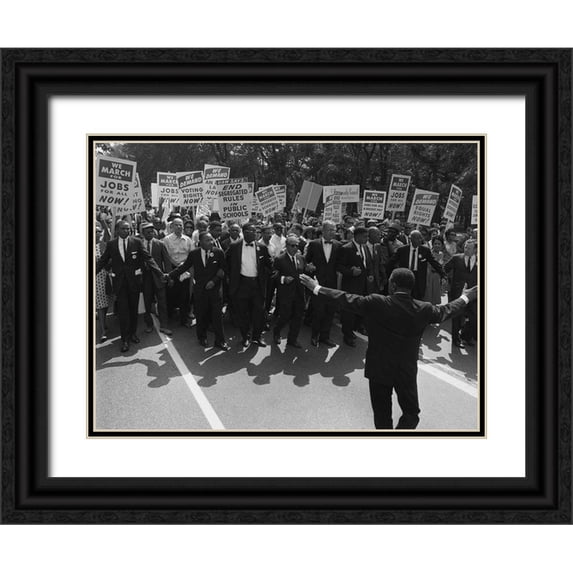 U.S. Archives 14x12 Black Ornate Wood Framed with Double Matting Museum Art Print Titled - Civil Rights March on Washington-D.C. 1963