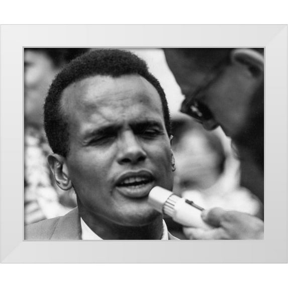 U.S. Archives 14x12 White Modern Wood Framed Museum Art Print Titled - Harry Belafonte at the Civil Rights March in Washington-D.C 1963