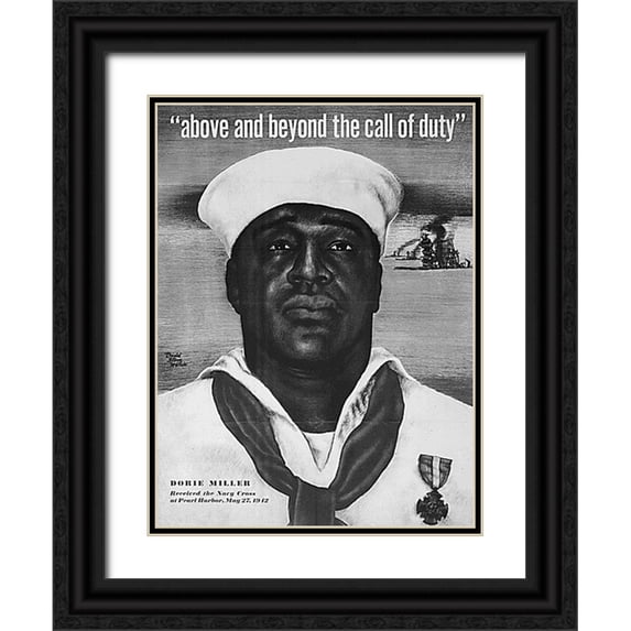 U.S. Archives 19x24 Black Ornate Wood Framed with Double Matting Museum Art Print Titled - WWII Above and Beyond the Call of Duty