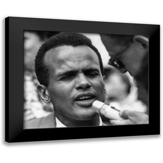 U.S. Archives 24x20 Black Modern Framed Museum Art Print Titled - Harry Belafonte at the Civil Rights March in Washington-D.C 1963