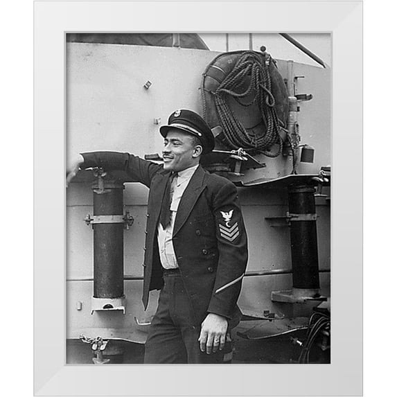 U.S. Archives 26x32 White Modern Wood Framed Museum Art Print Titled - WWII His crew sank a German submarine. U.S.S. Otter