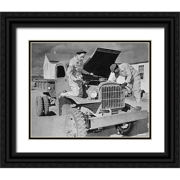 U.S. Archives 32x26 Black Ornate Wood Framed with Double Matting Museum Art Print Titled - WWII Auxiliaries Ruth Wade and Lucille Mayo