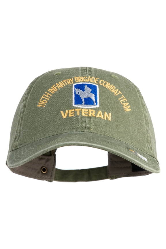 U.S. Army 116th Infantry Brigade Combat Team Embroidered Washed Solid Pigment Dyed Cotton Twill Brass Buckle Cap - Olive OSFM