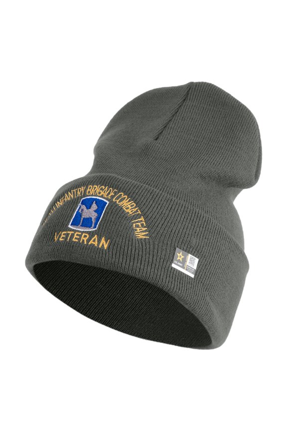 U.S. Army 116th Infantry Brigade Combat Team Logo Embroidered 12 Inch Solid Knit Cuff Long Beanie Made in USA - Charcoal OSFM