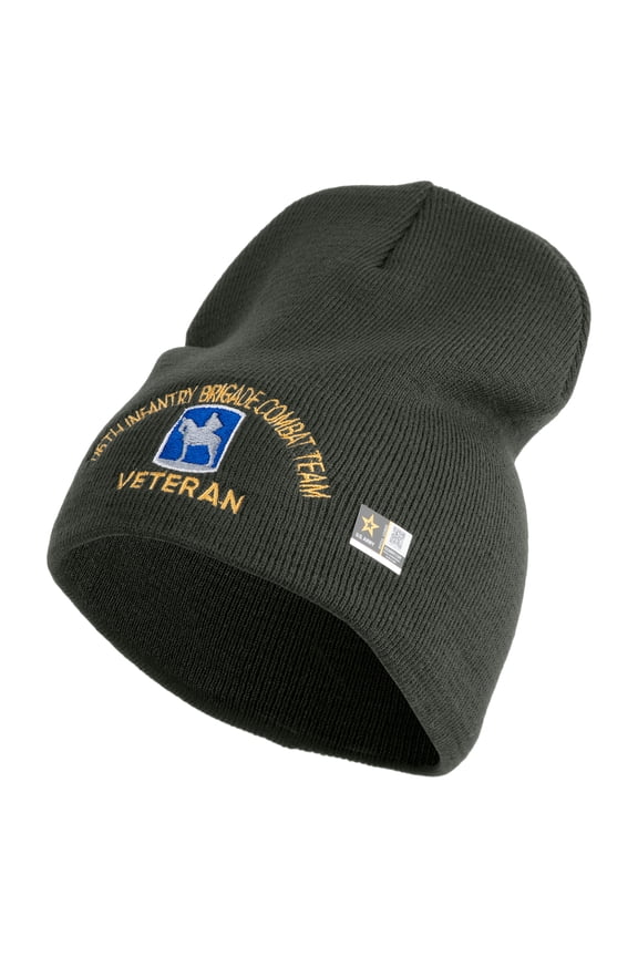 U.S. Army 116th Infantry Brigade Combat Team Symbol Embroidered 8 Inch Solid Knit Short Beanie Made in USA - Graphite OSFM