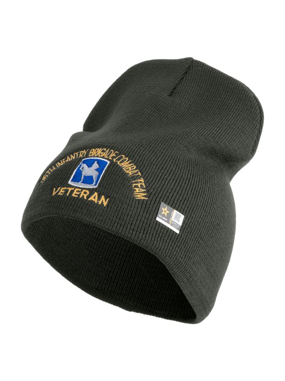 U.S. Army 116th Infantry Brigade Combat Team Symbol Embroidered 8 Inch Solid Knit Short Beanie Made in USA - Graphite OSFM