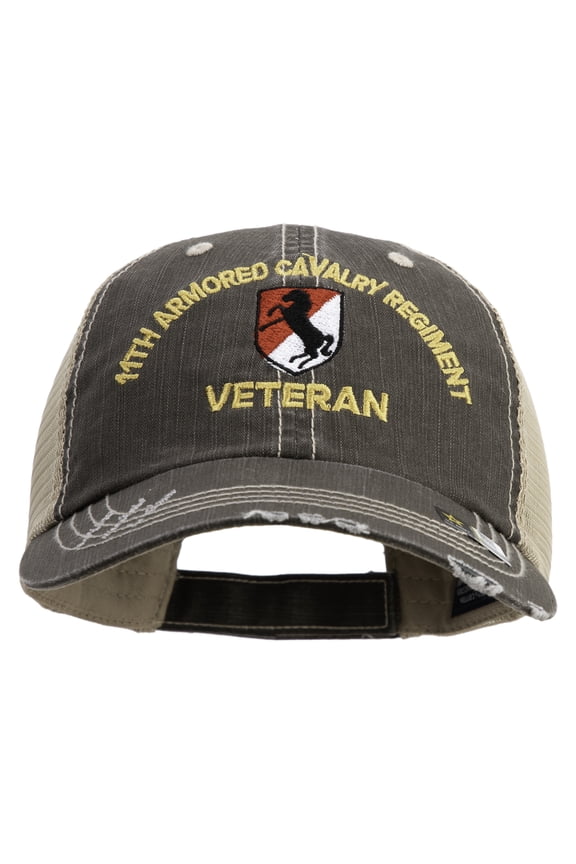 U.S. Army 11th Armored Cavalry Regiment Embroidered Low Profile Special Cotton Mesh Cap - Brown Khaki OSFM