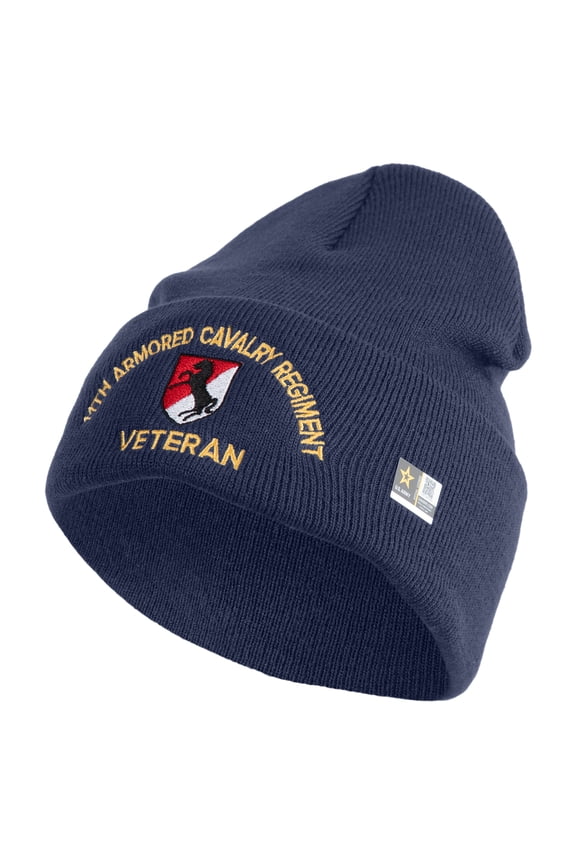 U.S. Army 11th Armored Cavalry Regiment Logo Embroidered 12 Inch Solid Knit Cuff Long Beanie Made in USA - Navy OSFM