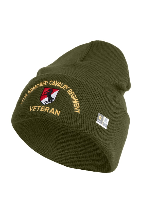 U.S. Army 11th Armored Cavalry Regiment Logo Embroidered 12 Inch Solid Knit Cuff Long Beanie Made in USA - Olive OSFM