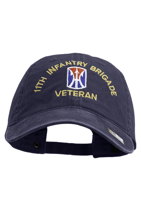 U.S. Army 11th Infantry Brigade Embroidered Washed Solid Pigment Dyed Cotton Twill Brass Buckle Cap - Navy OSFM