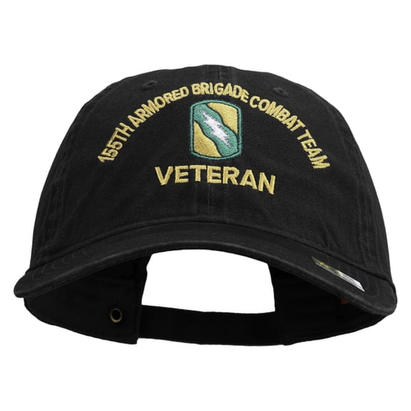 U.S. Army 155th Armored Brigade Combat Team Embroidered Washed Solid Pigment Dyed Cotton Twill Brass Buckle Cap - Black OSFM