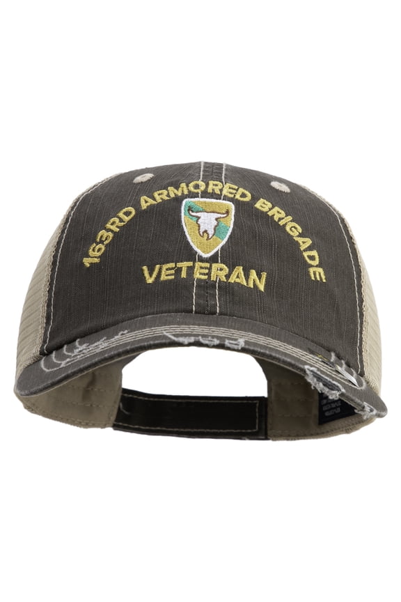 U.S. Army 163rd Armored Brigade Embroidered Low Profile Special Cotton Mesh Cap - Brown Khaki OSFM